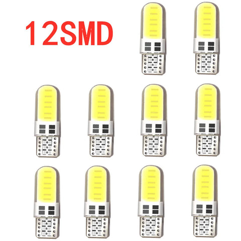 10pcs Silicone Gel COB Auto LED Car Light 12V T10 W5W Wedge Side Parking Read Bulb Signal Lamp Clearance Door Light 12 SMD chips