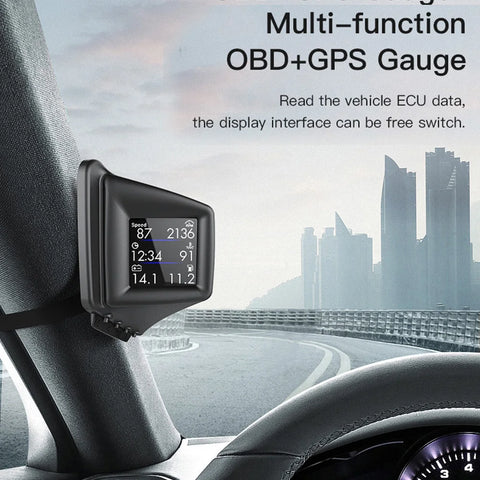 New Multi-function HUD Gadget OBD2+GPS On-board Computer A-pillar Trim Install RPM Turbo Oil Pressure Water Temp GPS Speedometer