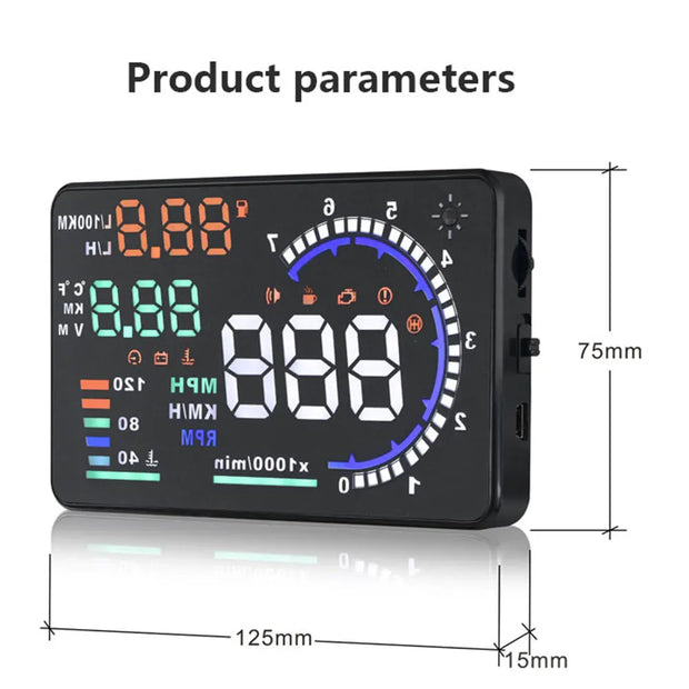 ADQ 5.5'' OBD2 HUD A8 Car Head Up Display Digital Speedometer Tachometer Windshield Speed Projector + Speed Water Temp RPM Alarm