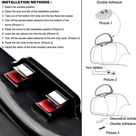 YASOKRO Car Mirror 360 Degree Adjustable Wide Angle Side Rear Mirrors blind spot Snap way for parking Auxiliary rear view mirror