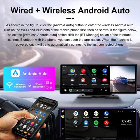 10.26" Dash Cam 4K 3840x2160 Wireless Carplay & Android Auto Navigation Voice Control Car DVR Rearview Camera BT Monitor Screen