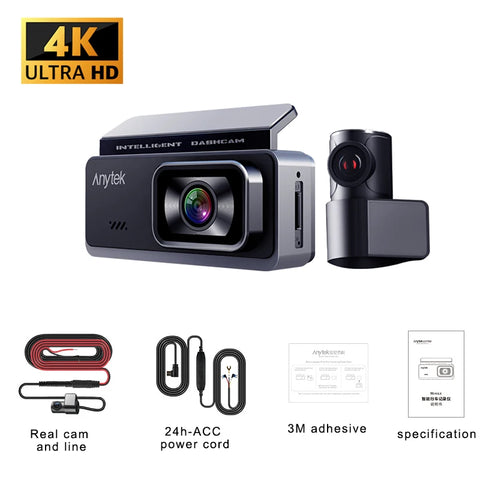 ANSVICAM UHD 4K WIFI Dash Cam CAR DVR GPS Front and Rear Dual Lens With 1080P Black Box Room Night Vision Camera Parking Monitor