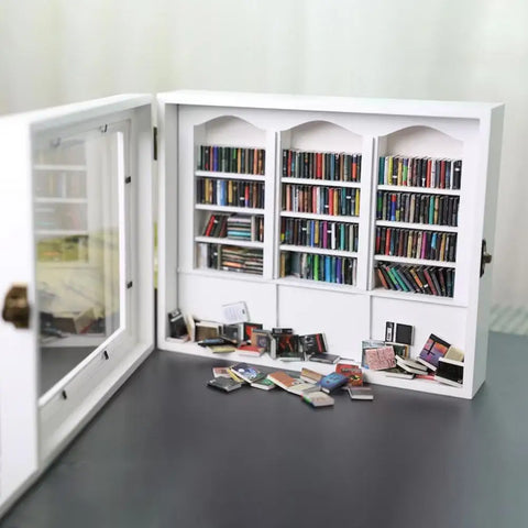 25.4*21.8cm Shake Away Anxiety Bookshelf Figurine Wooden Miniature Pocket Bookcase Bookshelf Insert Ornament Book Lovers Gift