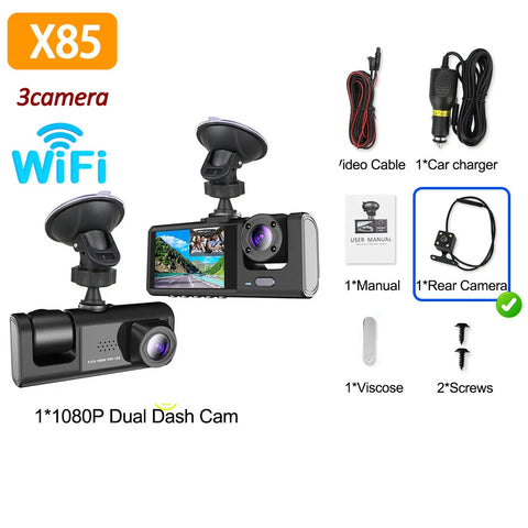 3Channel Dash Cam for Car 1080P Video Recorder WIFI APP Dashcam Car DVR  Front and Rear View Camera Night Vision car accessory