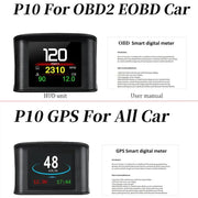 P10/P10-PRO Car OBD2 Head Up Display Speed RPM Water Temp Fuel Consumption Car Smart Gauge Overspeed Alarm Engine Fault Code