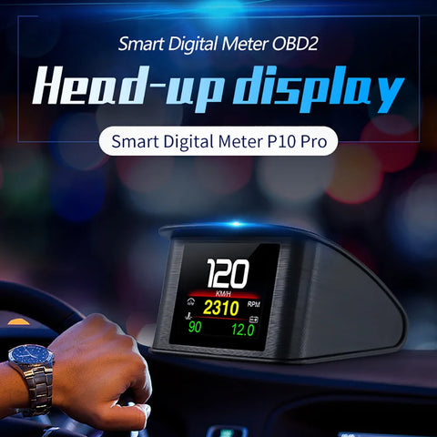 OBDII Smart Digital Meter P10 PRO OBD2 Head Up Display On Board Computer Digital Speedometer Multiple language Overspeed Alarm