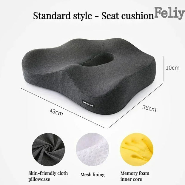 Memory Foam Seat Cushion Office Chair Cushion Car Seat Support Waist Pillow Massage Buttocks Pad Pain Relief Orthopedic Pillow