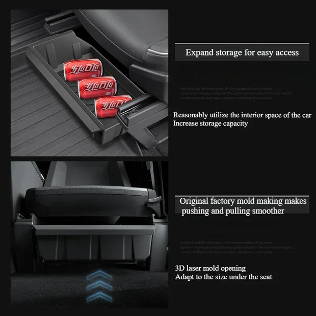 For Tesla Cybertruck 2024 Underseat Storage Box TPE Front Seats Drawer Hidden Storage Tray Organizer Car Interior Accessories