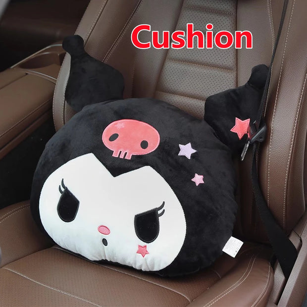 Sanrio Cute Kuromi Car Headrest Safety Seat Belt Cover Kawaii Japanese Style Back Cushion Plush My Melody Car Decoration Gifts