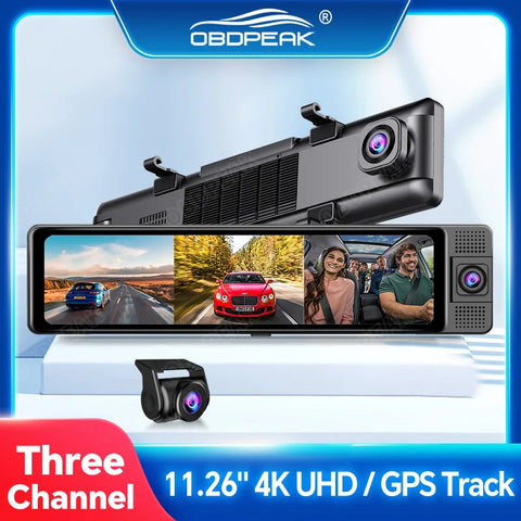 OBDPEAK 3 Camera Dash Cam 4K Car DVR Front Inside Rear 1080P GPS Tracking Night Vision Video Registrator Dashcam Parking Monitor