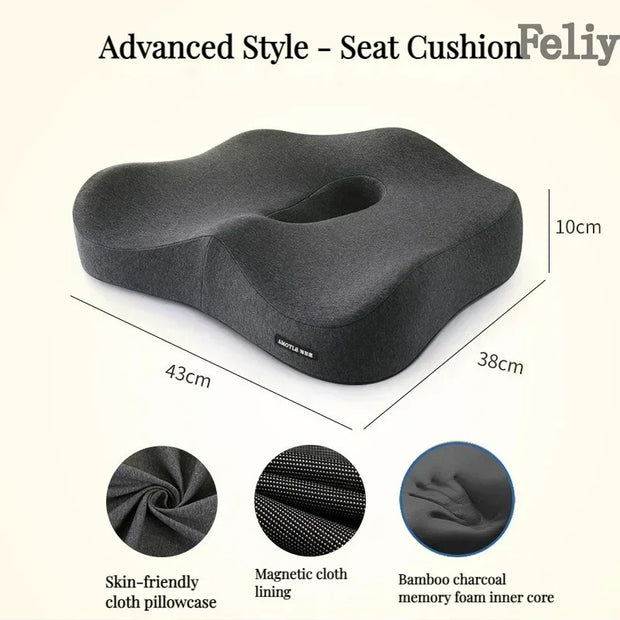 Memory Foam Seat Cushion Office Chair Cushion Car Seat Support Waist Pillow Massage Buttocks Pad Pain Relief Orthopedic Pillow