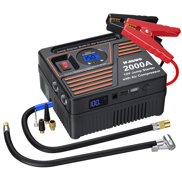 JFEGWO 2000A 3000A Car Booster Professional Jump Starter with Powerful  Car Compressor Pump Car Starting Device For Car