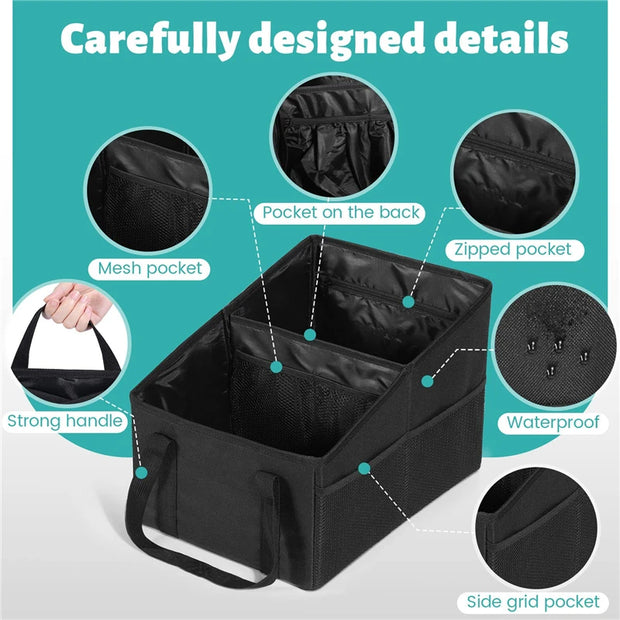 Black Car Trunk Organizer High Capacity Trunk Storage Organizer Box Save Space Car Seat Organizer Car Trunk Storage Box