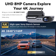 4K 3840*2160P Dash Cam WIFI Car DVR Camera Video Drive Recorder Dashcam Registrar Black Box 24 Hour Monitoring Night Vision