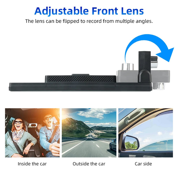 Jansite 9" Car DVR 4K Dashcam Adjustable Front cam Mirror Video Recorder Wireless Carplay Android Auto Dual Lens Ai Screen Video