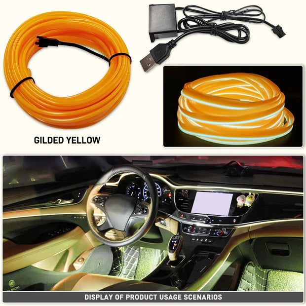 1M/3M/5M Car Interior Led Decorative Lamp EL Wiring Neon Strip For Auto DIY Flexible Ambient Light USB Party Atmosphere Diode