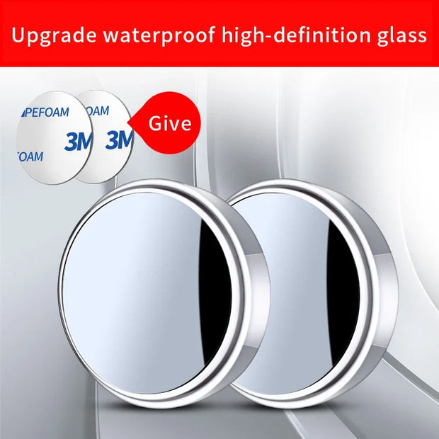 2Pcs Car Rearview Sucker Mirrors 360° Blind Spot Mirror Adjustable Round Frame Convex Wide-angle Clear Rearview Auxiliary Mirror