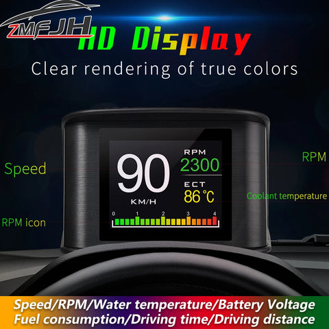 P10 Head Up Display P10-Pro OBD Smart Digital Speedometer Overspeed Alarm Tachometer Voltage Water Temp Meter On Board Computer