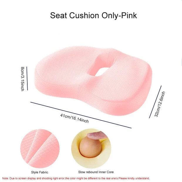 Memory Foam Seat Cushion Waist Back Support Pillow Set Orthopedic Ergonomic Coccyx Relief Hip Lumbar Pad for Office Chair Car