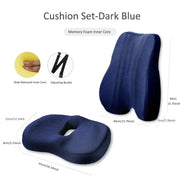 Memory Foam Seat Cushion Waist Back Support Pillow Set Orthopedic Ergonomic Coccyx Relief Hip Lumbar Pad for Office Chair Car