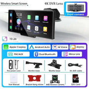 10.26" Dash Cam 4K 3840x2160 Wireless Carplay & Android Auto Navigation Voice Control Car DVR Rearview Camera BT Monitor Screen