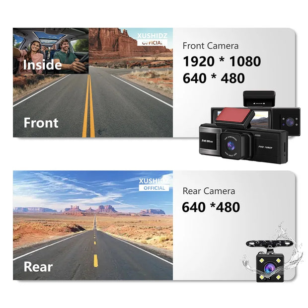 XUSHIDZ Q35 1080P Dash Camera 3-Camera WIFI G-sensor Dashcam Vehicle Recorder Car Camera DVR Car Video Recorder Loop Recording