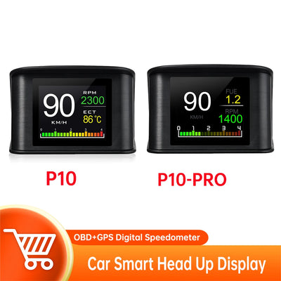 P10/P10-PRO Car OBD2 Head Up Display Speed RPM Water Temp Fuel Consumption Car Smart Gauge Overspeed Alarm Engine Fault Code