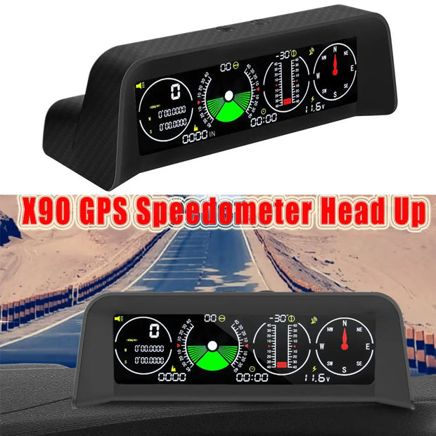 X90 4 In 1 Head Up Display Smart Slope Meter  MPH KM/H Inclinometer Compass Altitude Meter Digital GPS Speedometer