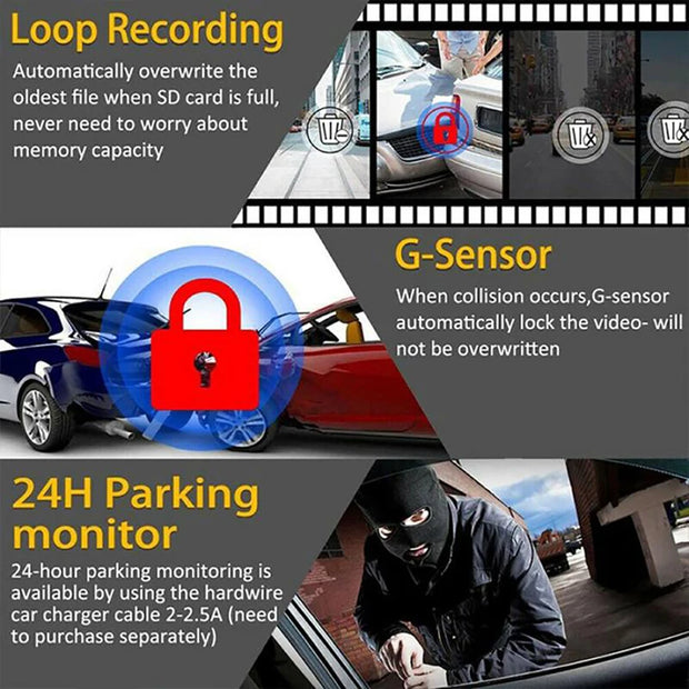 3Channel Dash Cam for Car 1080P Video Recorder WIFI APP Dashcam Car DVR  Front and Rear View Camera Night Vision car accessory