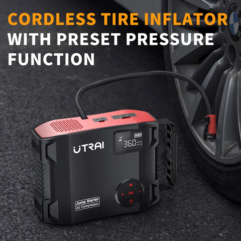 UTRAI 4 In 1 2000A Jump Starter Power Bank 16000mAh 150PSI Air Compressor Tire Pump Portable Charger Car Booster Starting Device