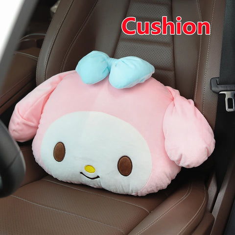 Sanrio Cute Kuromi Car Headrest Safety Seat Belt Cover Kawaii Japanese Style Back Cushion Plush My Melody Car Decoration Gifts