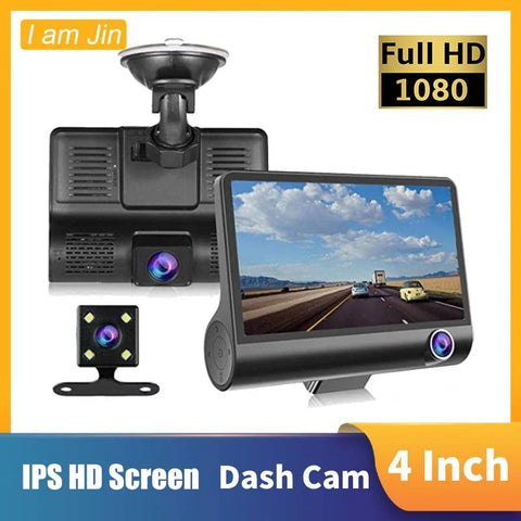 4 inch Black Box Car DVR Dashcam Dash Camera IPS HD Screen 1080P Dual Lens Video Recorder Front + Interior View Camera Dash Cam