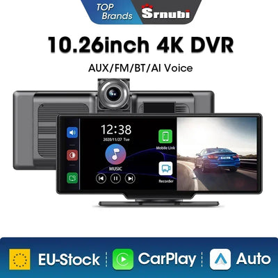 Srnubi 10.26" Dash Cam Rearview Carplay Android Auto 4K DVR GPS Navigation Player Dual Len Recorder Dashboard  24H Park WIFI BT