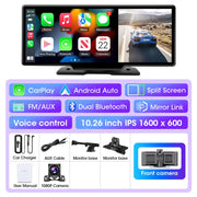 11.26 inch Car DVR 4K Dash Cam Dual Lens Wireless Carplay & Android Auto Video Recorder Monitor GPS Navigation 5G Wifi FM AUX