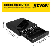 VEVOR Cash Register Drawer 16" 12 V for POS System Tray Removable Coin Compartment & 2 Keys Included RJ11/RJ12 Cable Drawer