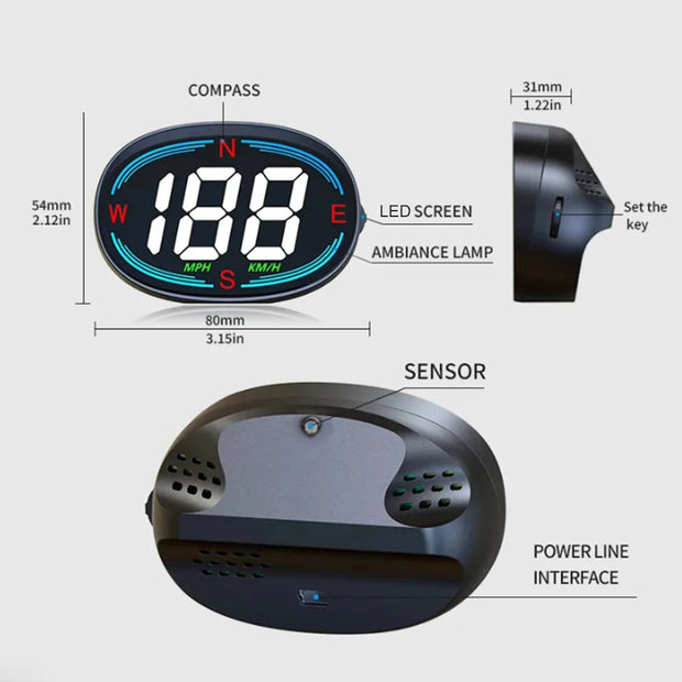 KWHUD H2 HUD Head Up Display GPS Digital Speedometer for Car Speed Gauge Meter MPH KM/H USB Plug&Play Auto Electronics Devices