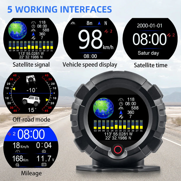 X95 Car GPS Slope Meter Digital Head Up Display Inclinometer Speedometer Off-road Car Pitch Slope Angle Meter Altitude Latitude