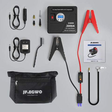 JFEGWO 2000A 3000A Car Booster Professional Jump Starter with Powerful  Car Compressor Pump Car Starting Device For Car