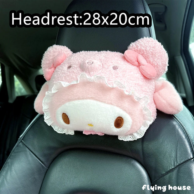 Cute Sanrio Headrest Cushion Car Seat Cartoon Kuromi My Melody Cinnamoroll Pom Pom Purin Pillow Comfortable Home Decor Girl