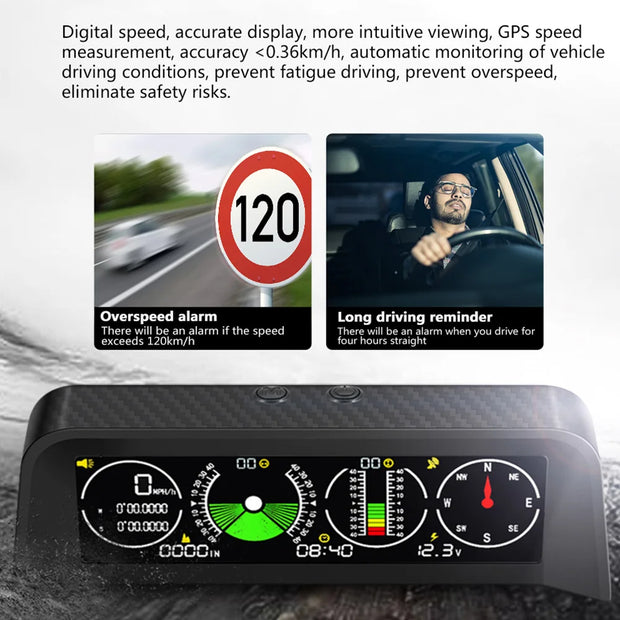 X90 4 In 1 Head Up Display Smart Slope Meter  MPH KM/H Inclinometer Compass Altitude Meter Digital GPS Speedometer