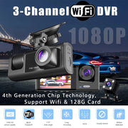 WiFi 3 Camera Car DVR Three Way Dash Cam Inside Vehicle Channel DVRs Recorder FHD 1080P Video Mini Registrator Dashcam Camcorder