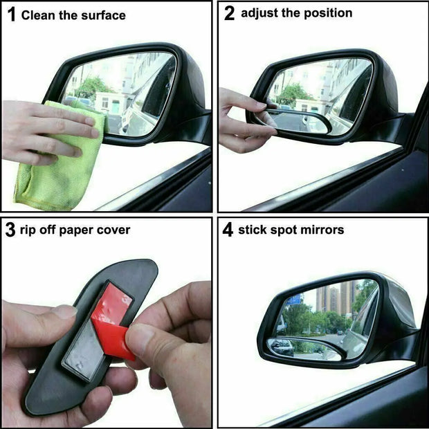 2Pcs Black Plastic Shell Glass Blind Spot Rectangular Mirror Auto Wide Angle Convex Rear Side View Car Truck SUV Rearview Mirror