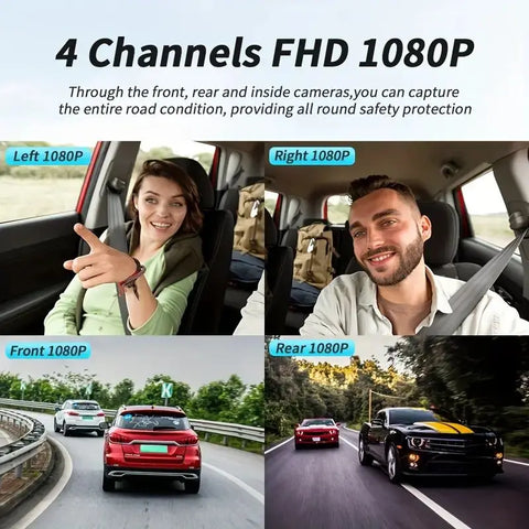 Car Dash Cam 4 Channel Black Box Driving Camera FHD 1080P Front Left Right Rear Night Vision Loop Recording add Hardwire kit