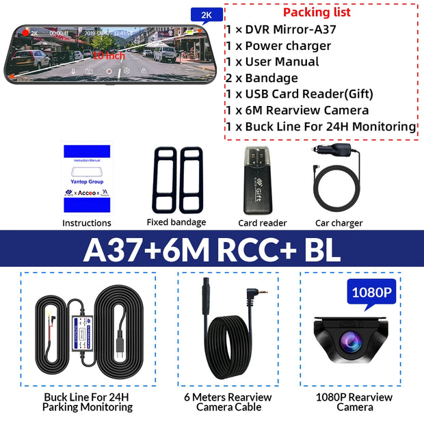 Dash Cam Touch GPS WIFI 24h Night Vision 10 Inch 2.5K+1080P Rearview Mirror Sony Rear Camera Car DVR Black Box 70mai Dashcam