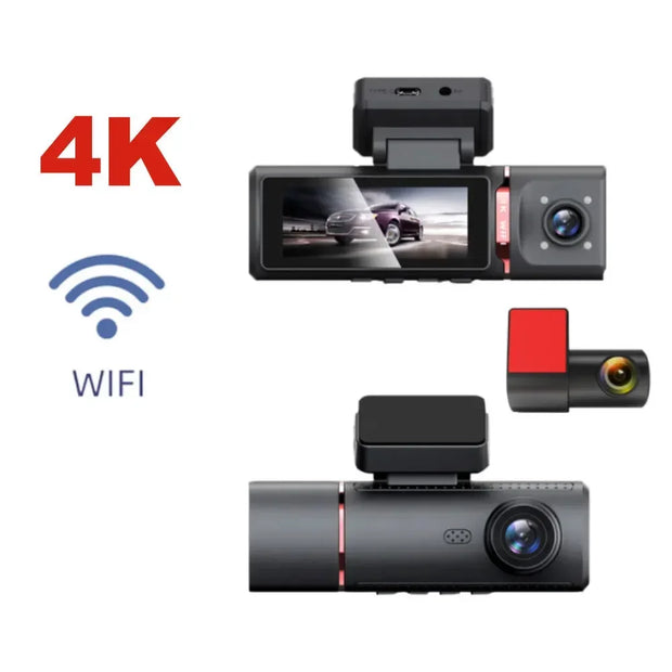 3 Channel Car DVR UHD 4K 3-Lens Inside Vehicle Dash Cam Three Way Camera DVRs Recorder Video Registrator GPS Dashcam Camcorder