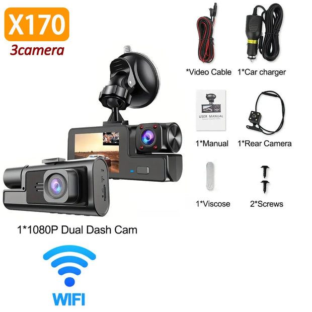 3Camera Dash Cam For Car Camera 1080P Video Recorder WIFI Car DVR Front Rear View Camera Night Vision Black Box Car Accessories