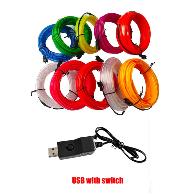 1/2/3/5m LED Car Interior Decoration Light EL Wiring Neon Strip For Auto DIY Flexible Ambient Light with USB Drive Ambient Lamp