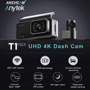 ANSVICAM UHD 4K WIFI Dash Cam CAR DVR GPS Front and Rear Dual Lens With 1080P Black Box Room Night Vision Camera Parking Monitor