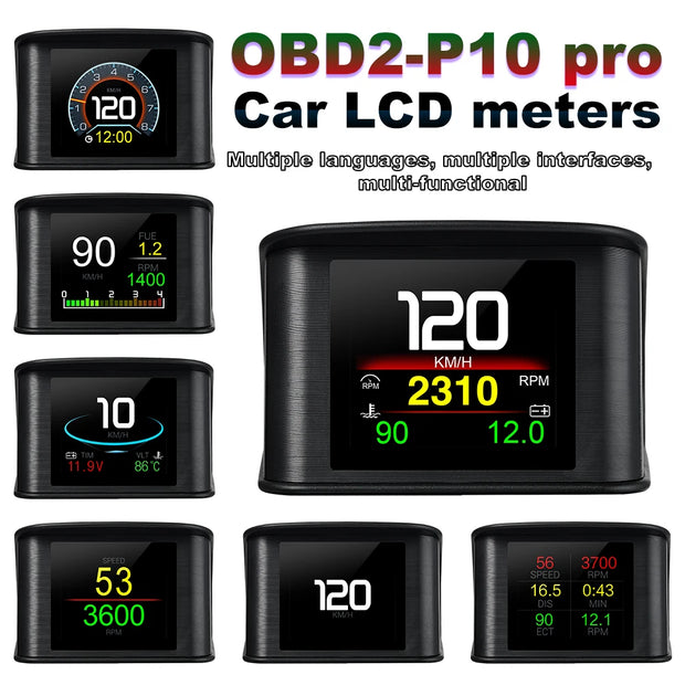 P10 Pro Head Up Display On-board Computer Car Digital OBD2 Mileage OBD Driving Computer Display Speedometer Temperature Gauge