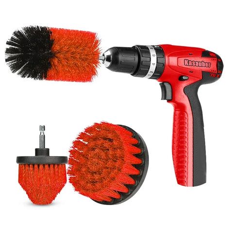 3Pcs/5Pcs Electric Scrubber Brush Drill Brush Kit Red Plastic Round Cleaning Tools For Carpet Glass Car Tires Nylon Brushes